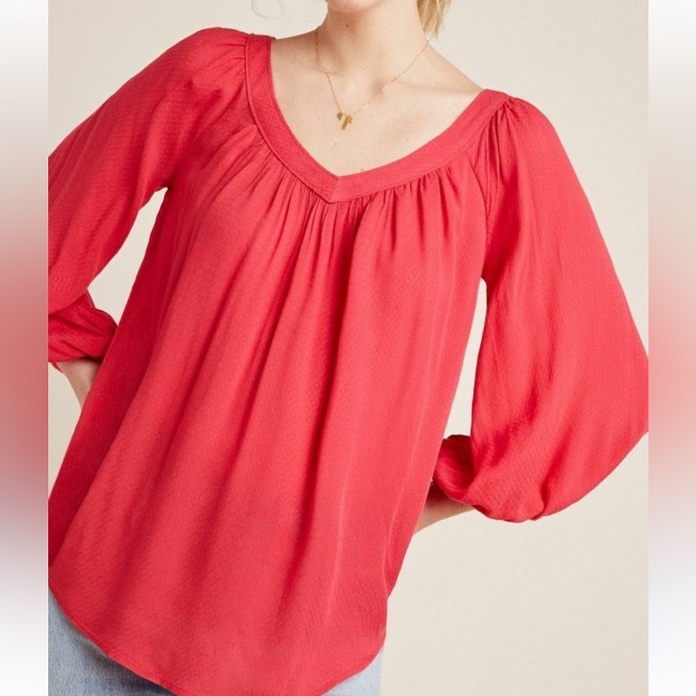 Maeve Coral Scoop Neck Top